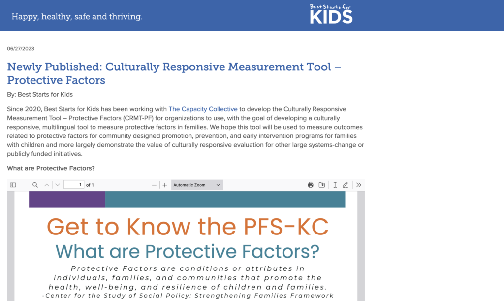 Screen shot of the BSK Blog Post on Culturally Responsive Measurement Tool - Protective Factors